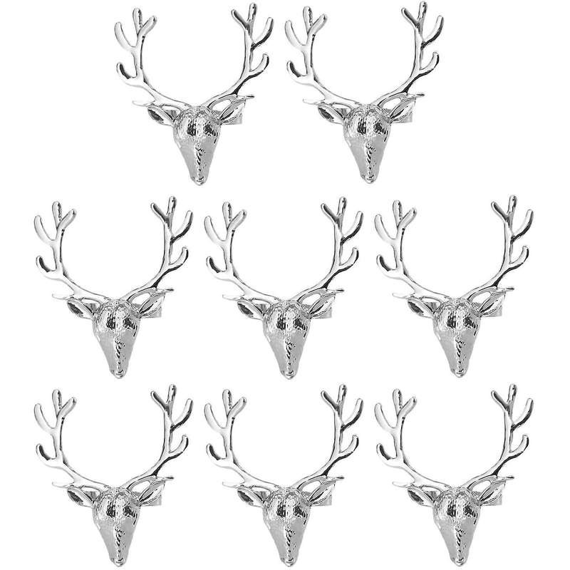 Deer Head Napkin Buckle Christmas Gold Reindeer Head Alloy (silver)