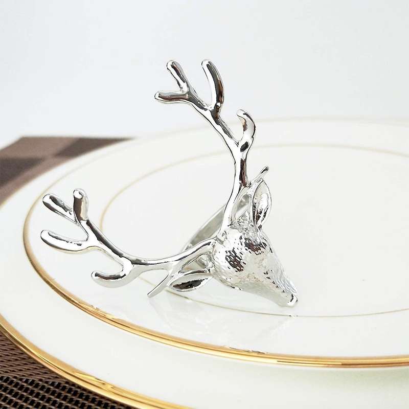 Deer Head Napkin Buckle Christmas Gold Reindeer Head Alloy (silver)