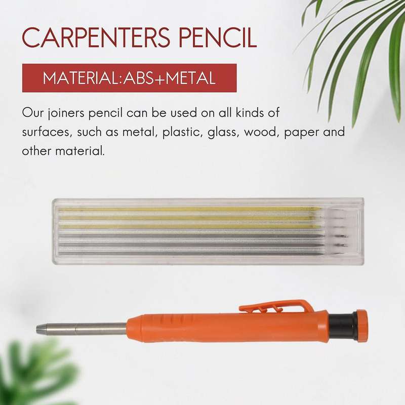 Carpenter Pencil,1pcs Solid Work Pencil Set with 12 Refill Leads B