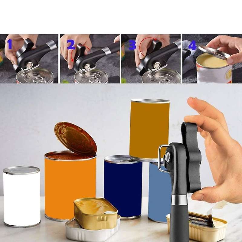 Can Opener Handheld, No Sharp Edges with Soft Grips, Stainless Steel