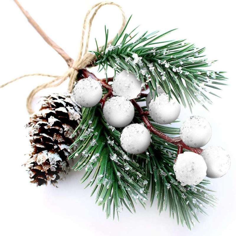 White Christmas Berries/berry Stems Pine Branches & Pine Cones