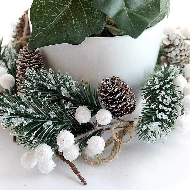 White Christmas Berries/berry Stems Pine Branches & Pine Cones