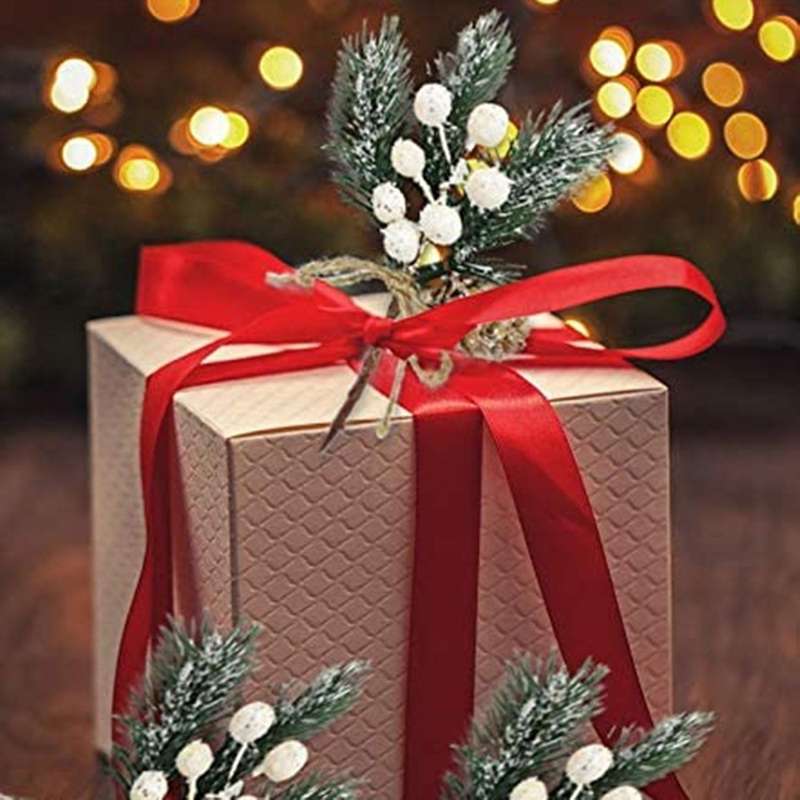 White Christmas Berries/berry Stems Pine Branches & Pine Cones