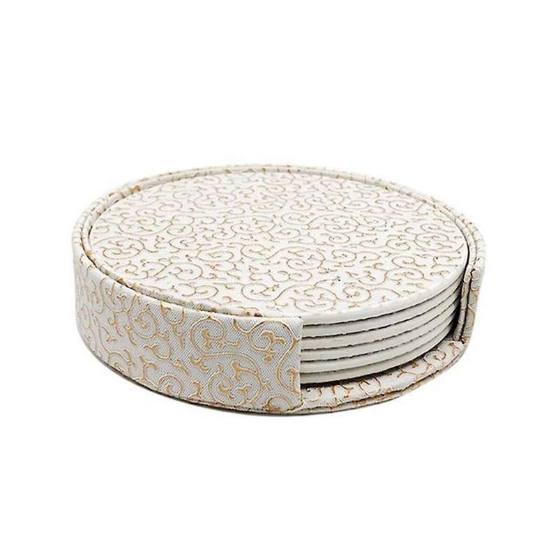 6pcs Pu Leather Marble Coaster Drink Coffee Cup Mat Round -4