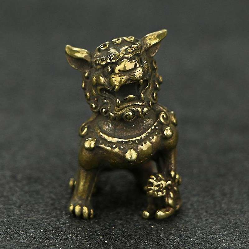 1 Pair Desktop Ornaments Lucky Brass Lion Statue Feng Shui Decoration