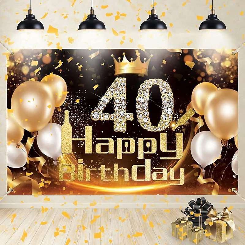 Black Gold Banner 40th Birthday Decoration Girl Birthday Background