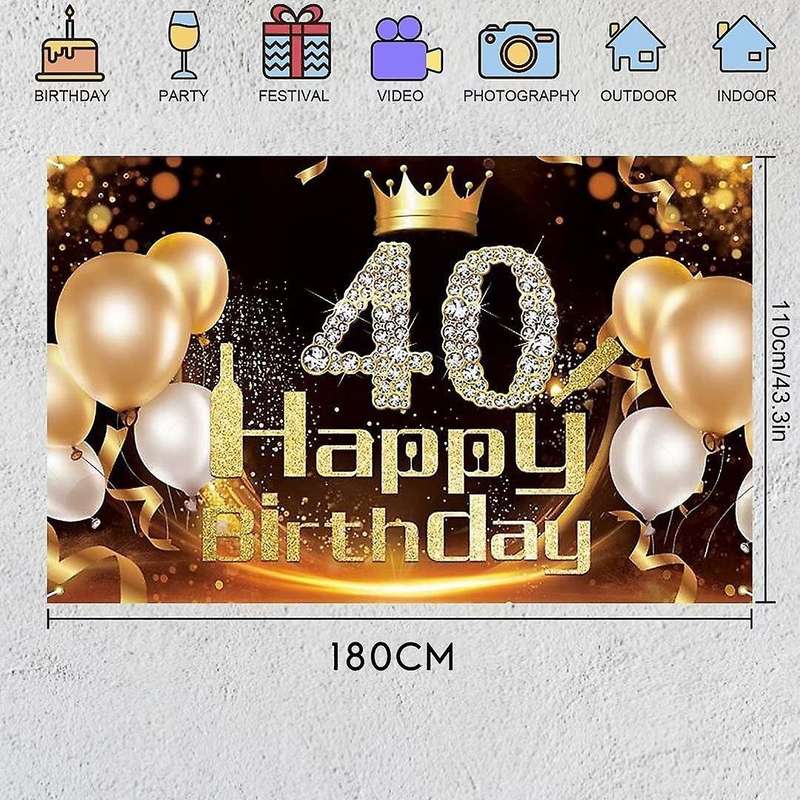Black Gold Banner 40th Birthday Decoration Girl Birthday Background