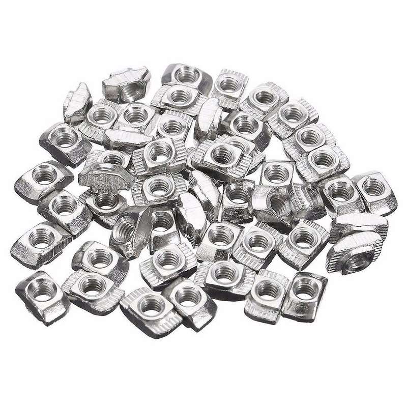 50pcs M4-20 T-nut Thread T Slot Hammer Head Drop In Nut 50pcs Silver