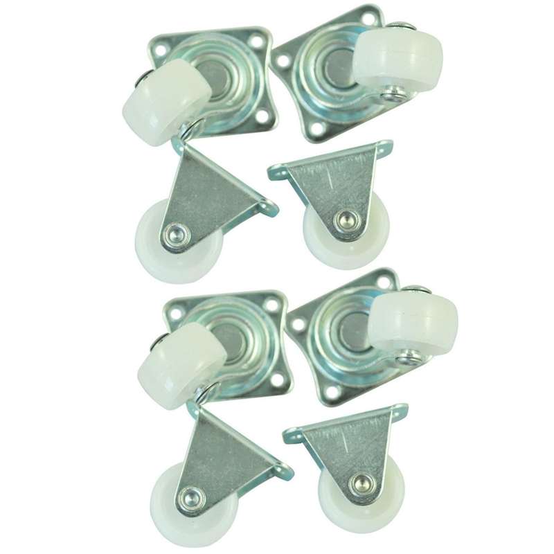4pcs 1 Inch Plastic Wheel Rectangle Top Plate Fixed Swivel Caster Set