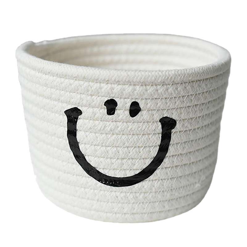 Smile Small Woven Cotton Rope Storage Baskets, White
