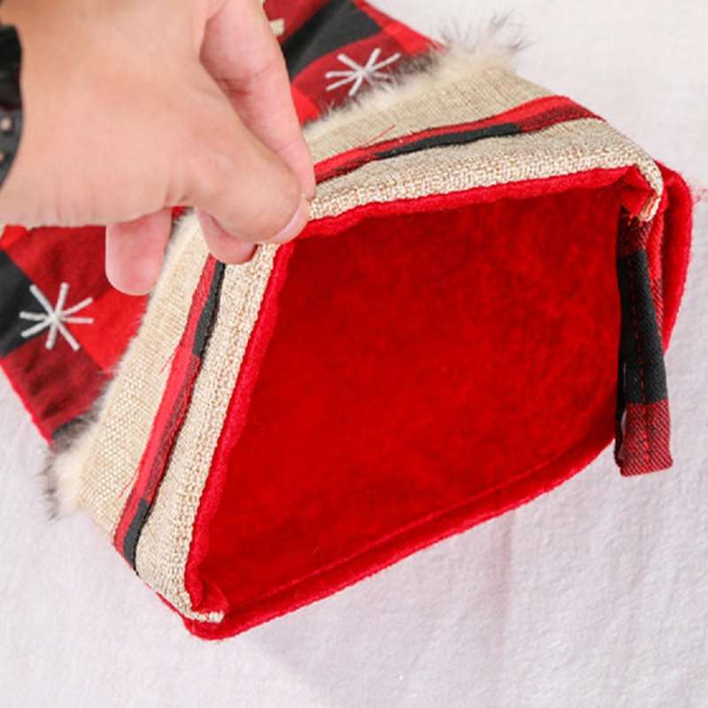 Christmas Home Decor Socks, Red Black Plaid, Gift Bags Santa Claus
