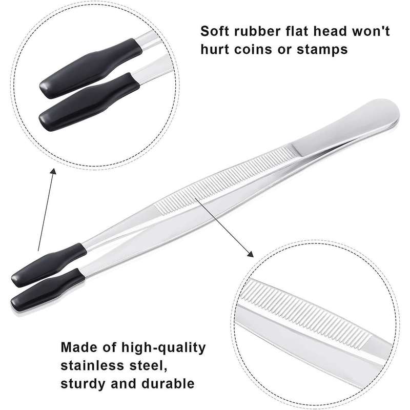 3pcs Stainless Steel Tweezers Flat Tips Coated Tweezers -black