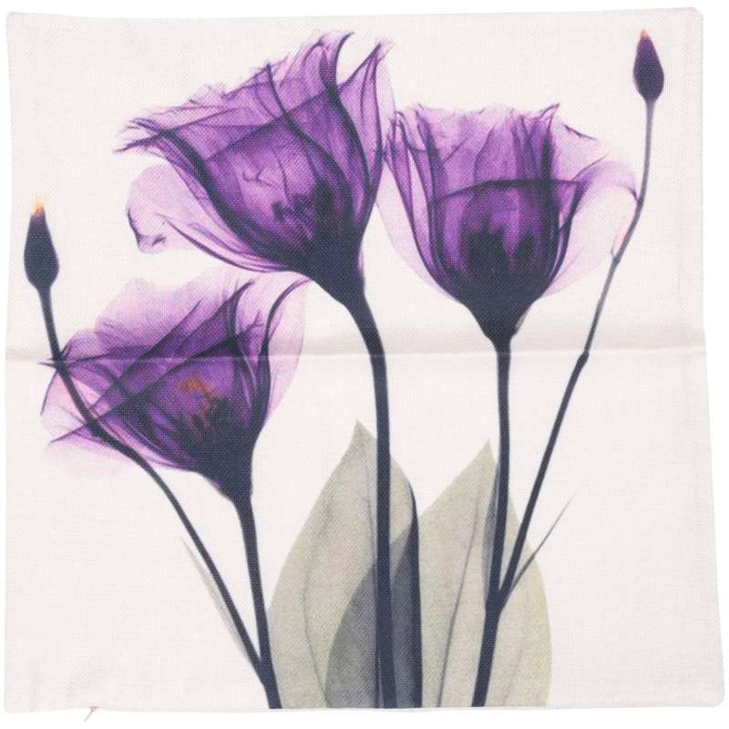 45x45cm Ink Painting Flower Flax Pillow Case Purple