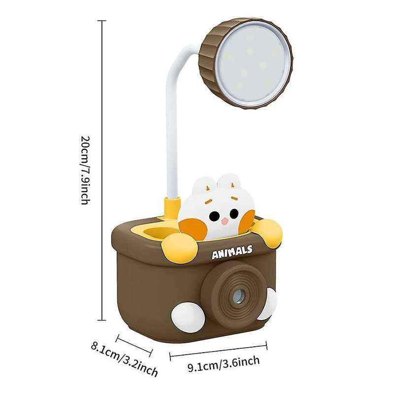 Cute Desk Lamp for Kids, with Pencil Cutting/pen Holder, (brown)