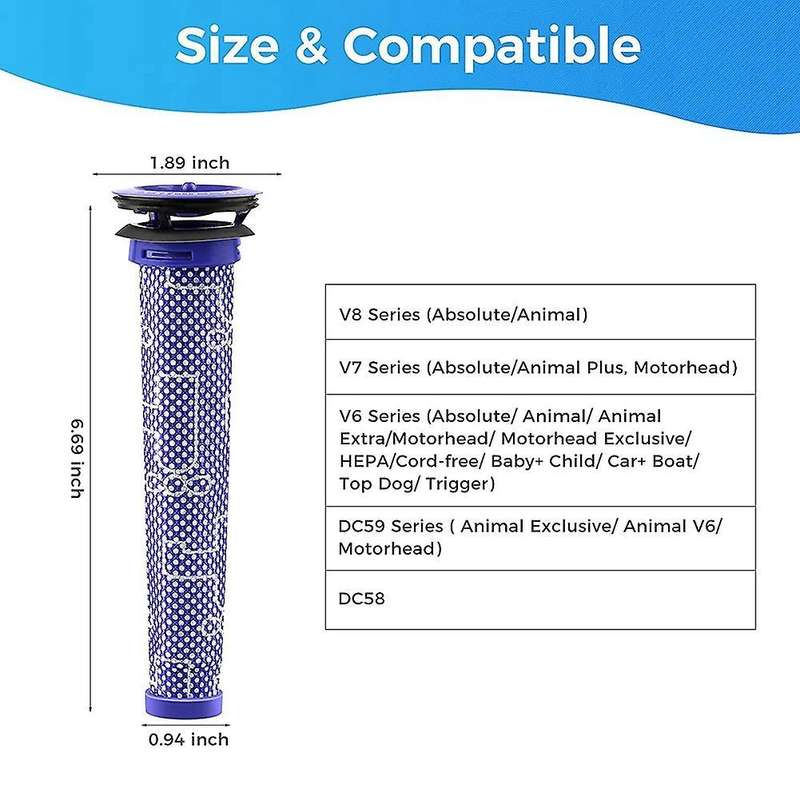 2 Pack Pre Filters for Dyson Vacuum Filter for Dyson V6 V7 V8 Dc59