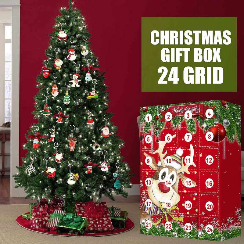 Christmas Advent Calendar for Kids with 24 Pcs Resin Key Ring Decor