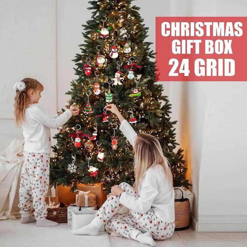 Christmas Advent Calendar for Kids with 24 Pcs Resin Key Ring Decor