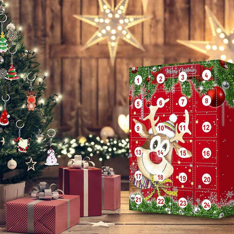 Christmas Advent Calendar for Kids with 24 Pcs Resin Key Ring Decor