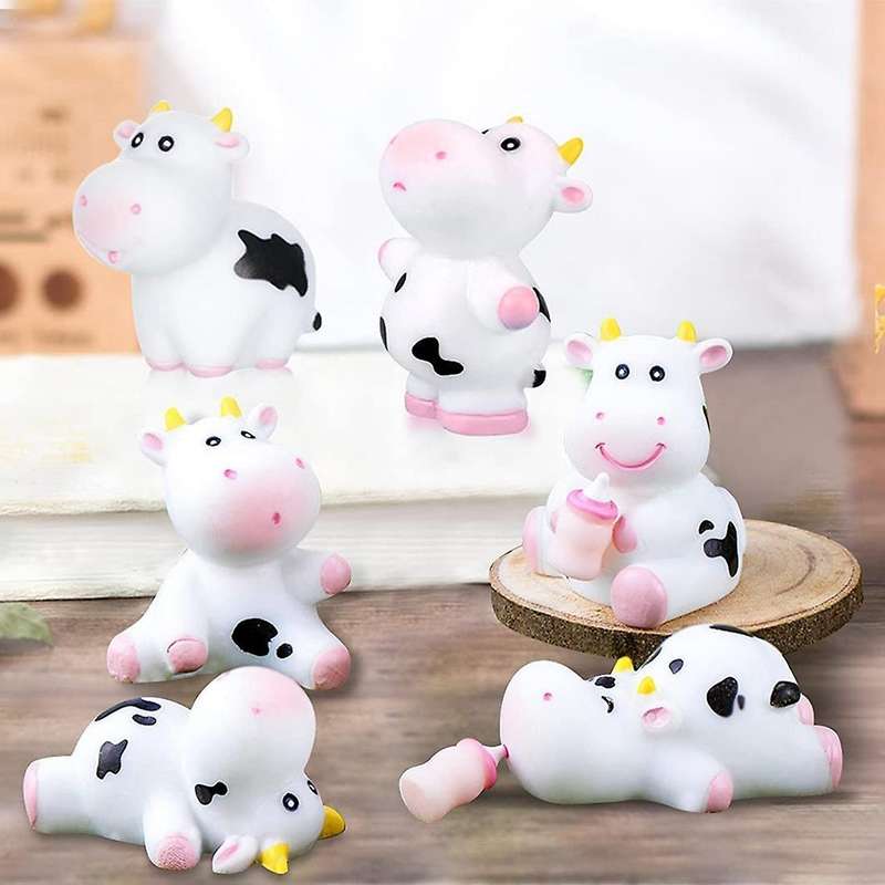 8pcs Micro-landscape Decorations Miniature Cow for Home Kitchen Cake