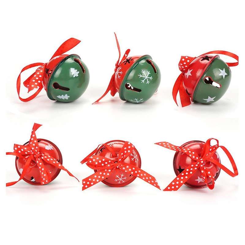 6pcs Christmas Decoration Red Green White Metal Jingle Bell B