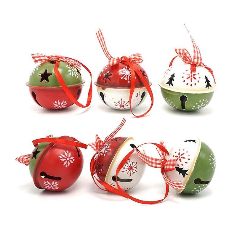 6pcs Christmas Decoration Red Green White Metal Jingle Bell B