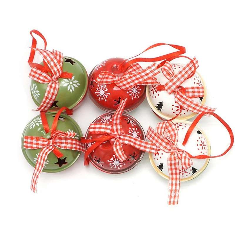 6pcs Christmas Decoration Red Green White Metal Jingle Bell B