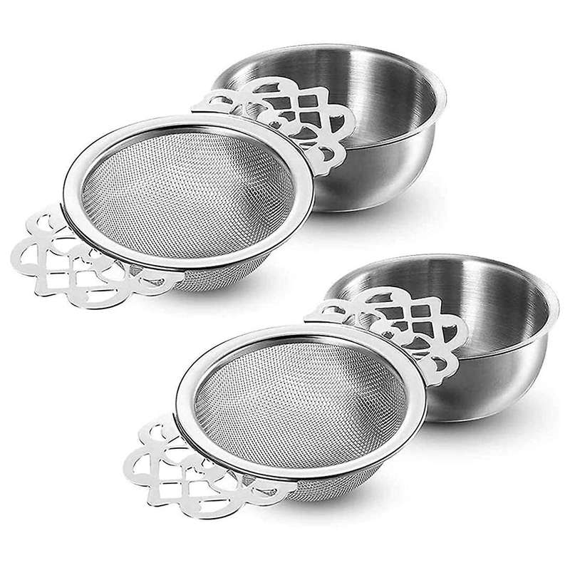 2pcs Stainless Steel Ultra Fine Mesh Tea Strainers with Handles