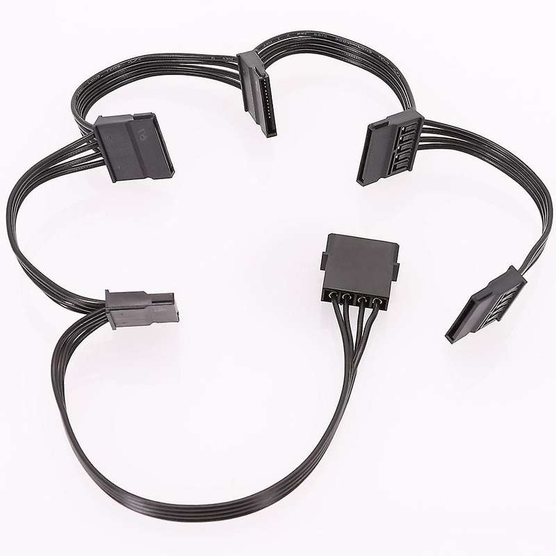 2pcs Molex 4pin Ide to 5 Sata 15pin Hard Drive Power Splitter Cable