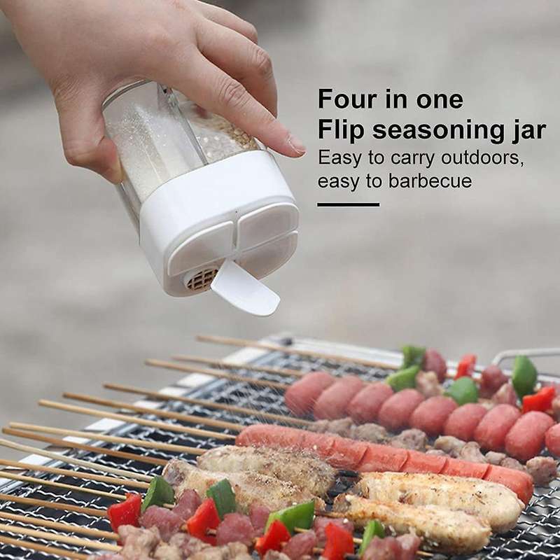 2 Pcs Spice Containers,4 Grid Seasoning Jars,kitchen Picnic