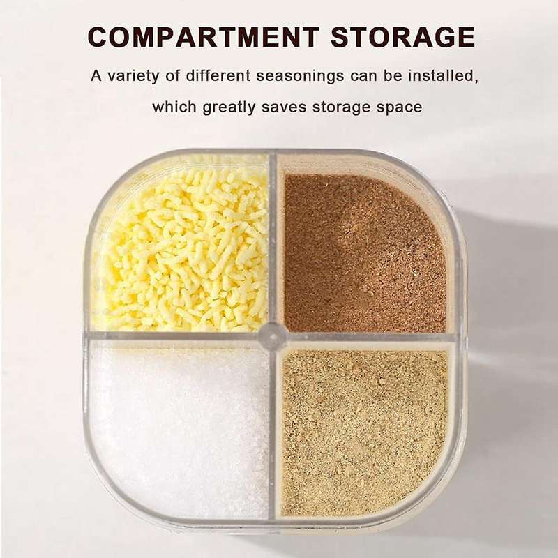 2 Pcs Spice Containers,4 Grid Seasoning Jars,kitchen Picnic