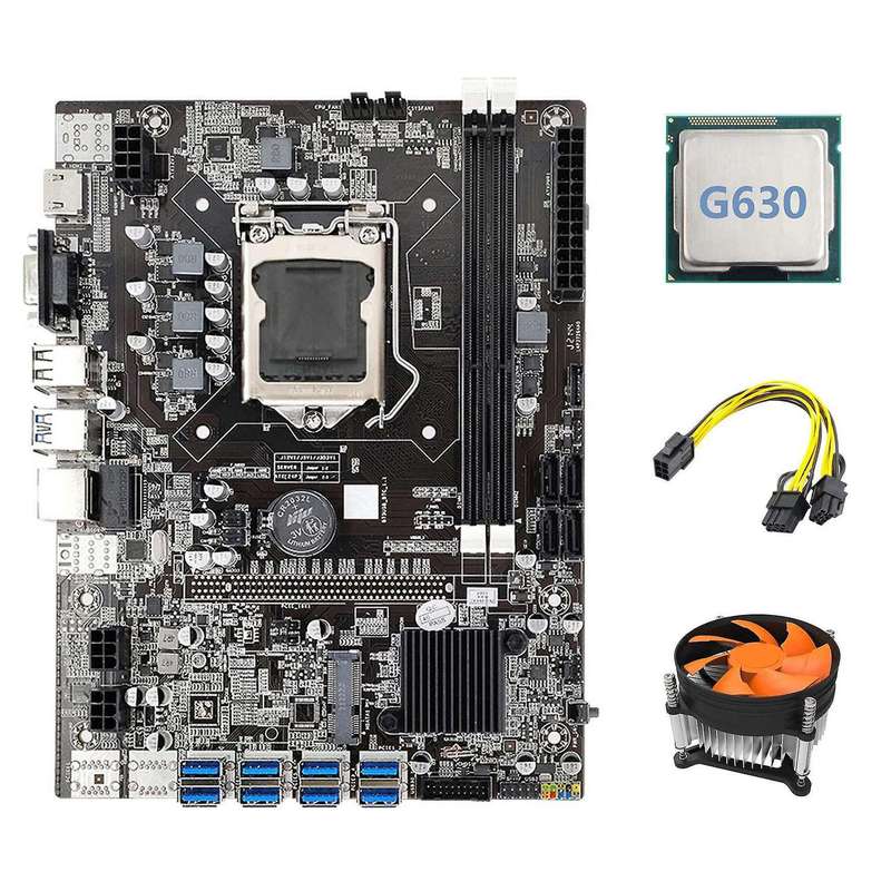 B75 Usb Eth Mining Motherboard 8xpcie to Usb+g630 Cpu+fan Lga1155