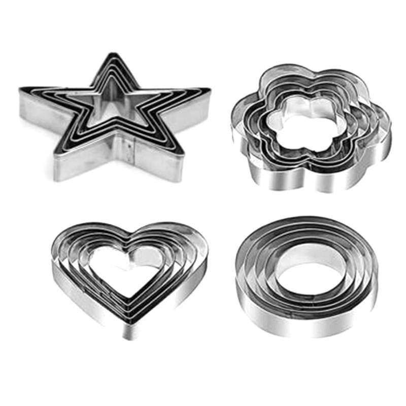 20pcs Heart, Star, Round, Flower Shapes Cookie Stainless Steel Cutter