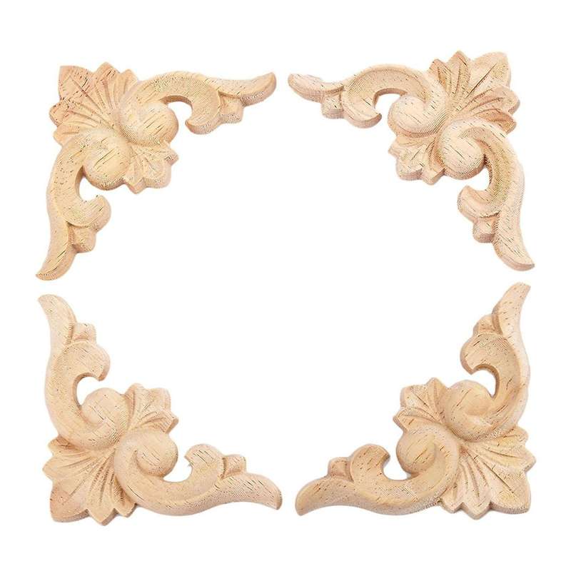 4pcs 6x6cm Wood Carved Corner Onlay Applique Furniture Decor