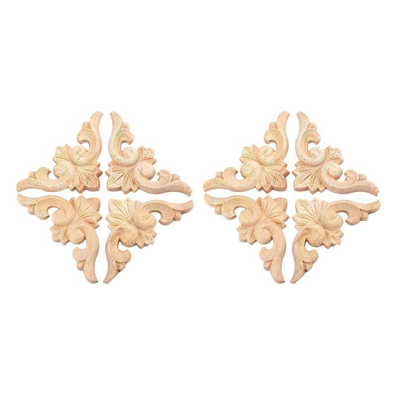 4pcs 6x6cm Wood Carved Corner Onlay Applique Furniture Decor