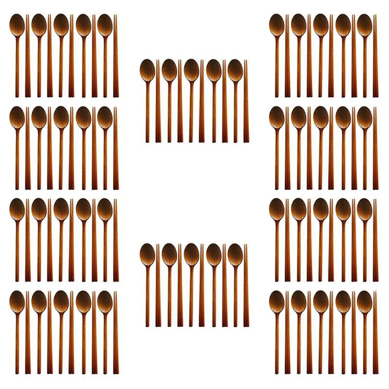 Handmade Jujube Tree Wooden 50 Set Of Spoons and Chopsticks
