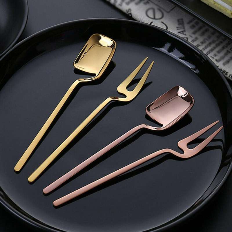 Stainless Steel Long Handle Fruit Appetizer Forks and Spoons Set B