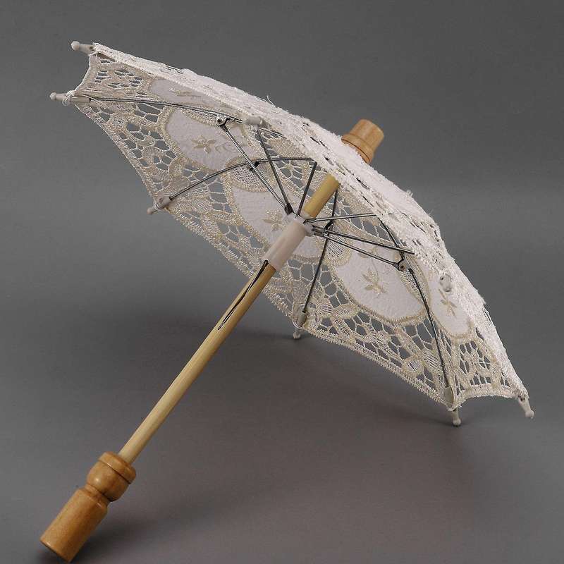 12 Inch Mini Vintage Wood Cotton Umbrella for Wedding Gift(beige)