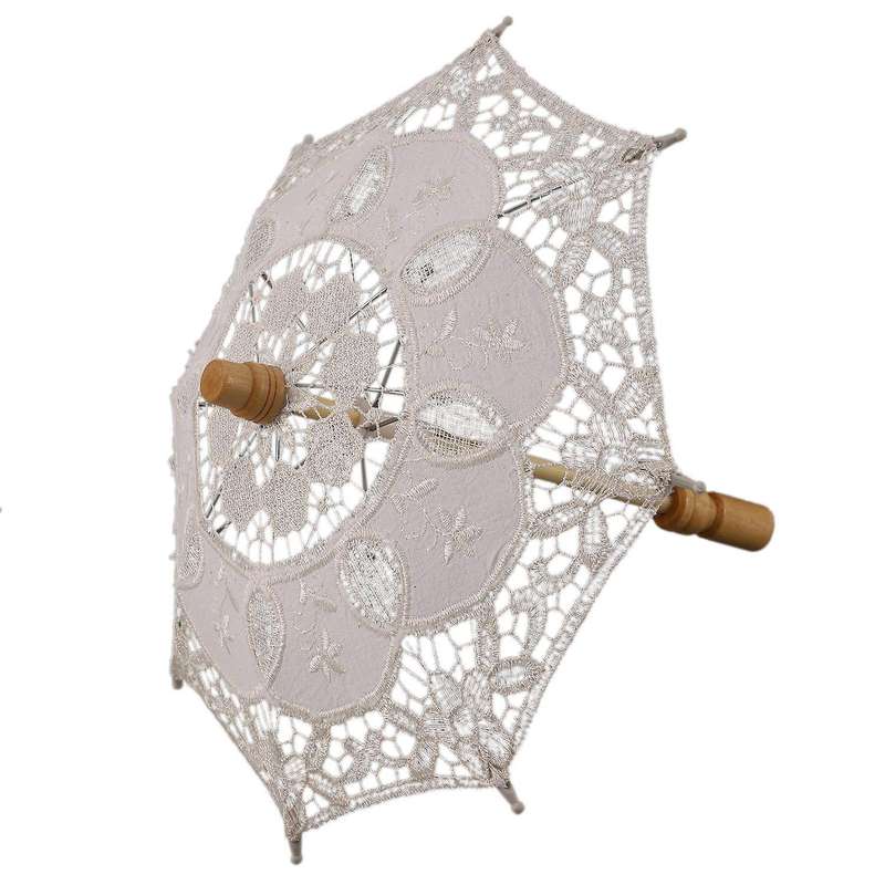 12 Inch Mini Vintage Wood Cotton Umbrella for Wedding Gift(beige)