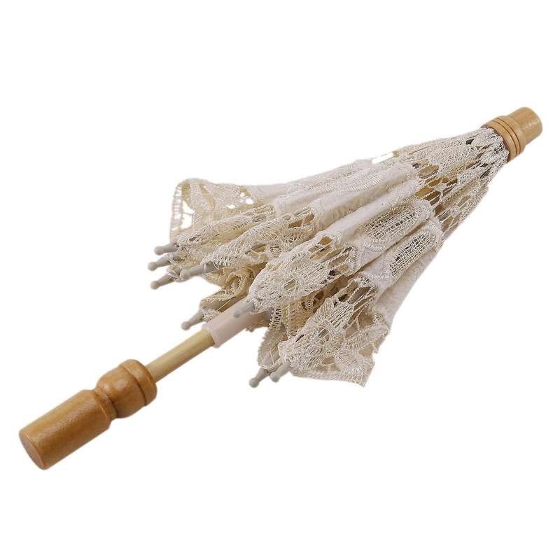 12 Inch Mini Vintage Wood Cotton Umbrella for Wedding Gift(beige)
