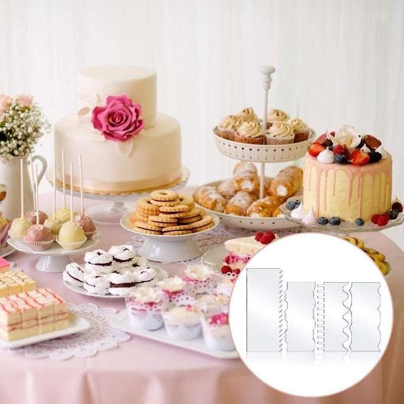 4pcs Transparent Acrylic Cake Scraper Baking Cake Edge Smoother Tool