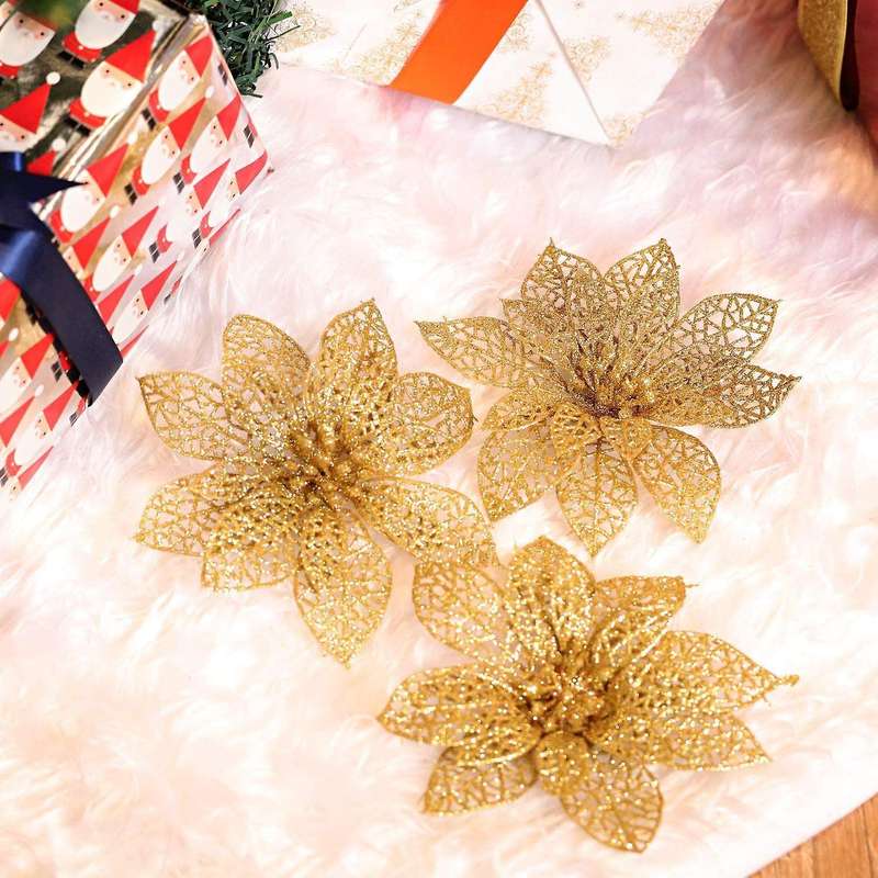 20 Pieces Glitter Christmas Tree Ornaments for Festival Decor,gold
