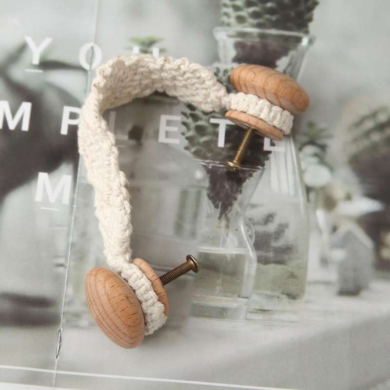 Bohemian Hand-woven Door Handle Drawer Wardrobe Handle Beech Wood