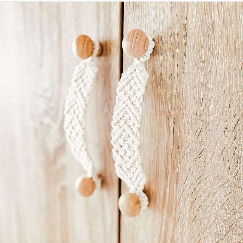 Bohemian Hand-woven Door Handle Drawer Wardrobe Handle Beech Wood