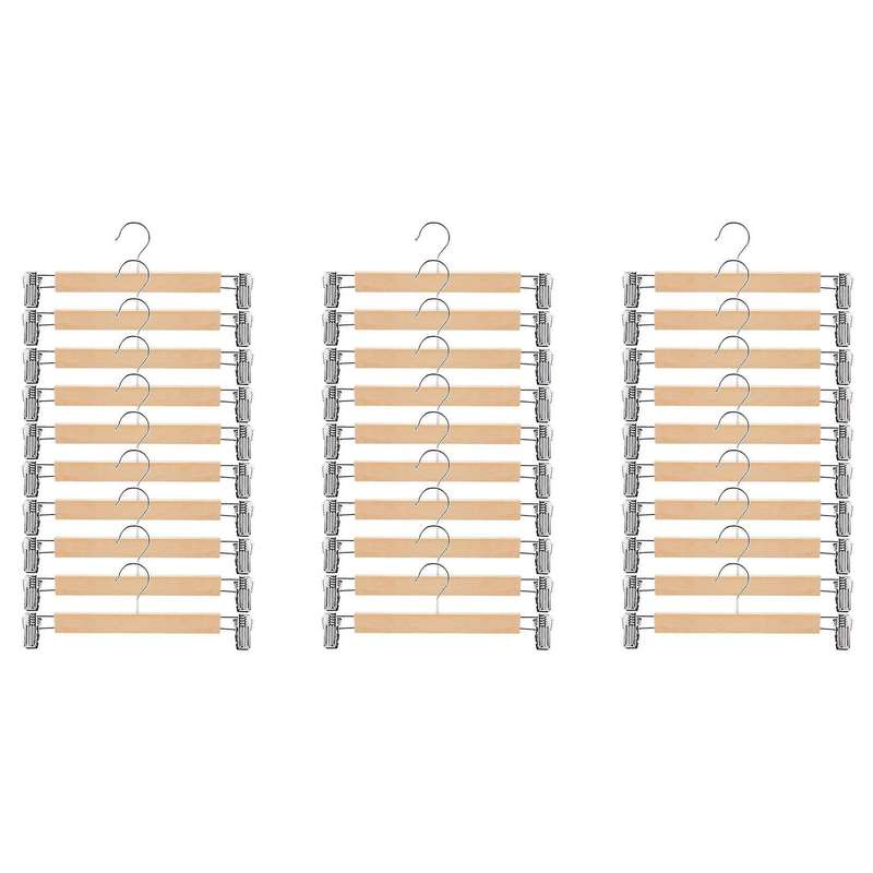 Wooden Skirt Hangers with Adjustable Clips (pack Of 30) Non-slip