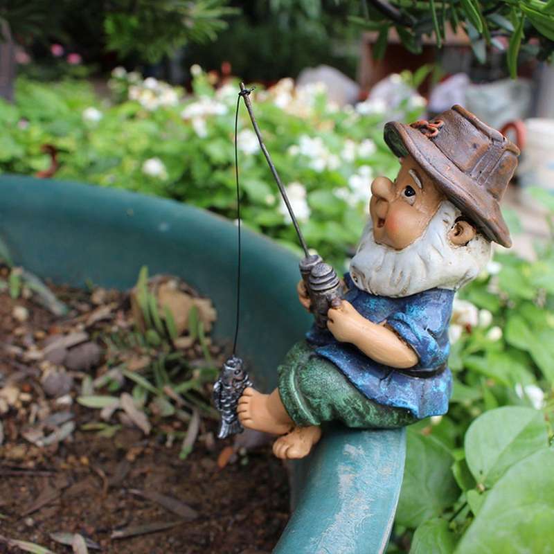 Garden Gnome Statue Resin Fishing Dwarf for Garden Yard Lawn Decor