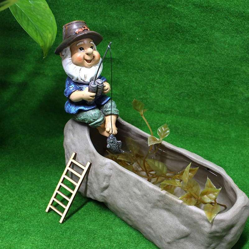 Garden Gnome Statue Resin Fishing Dwarf for Garden Yard Lawn Decor