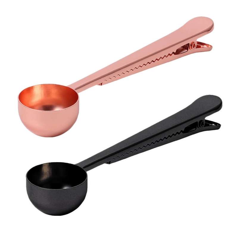 2pack 2 In 1 Coffee Scoop,with Clip-titanium Black+rose Gold