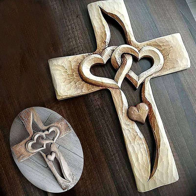Wood Double Heart Cross Heart Valentine's Day Family Wall Decor