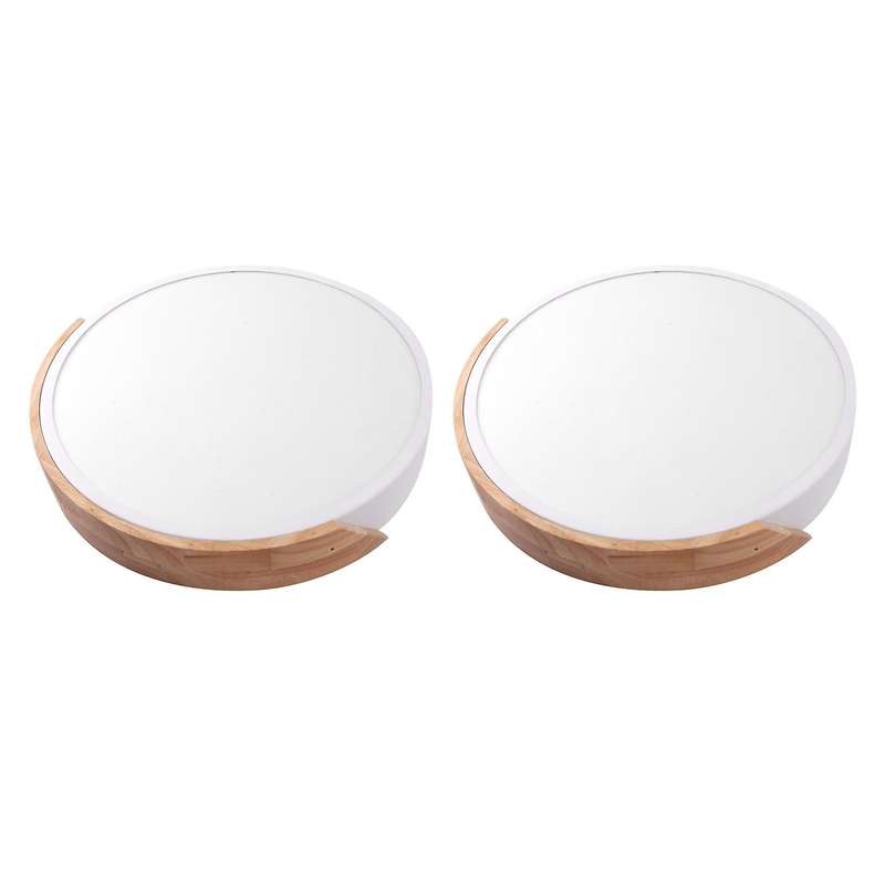 2x Wood Adjustable Led Ceiling Lamp Round Bedroom Dumb White 30cm