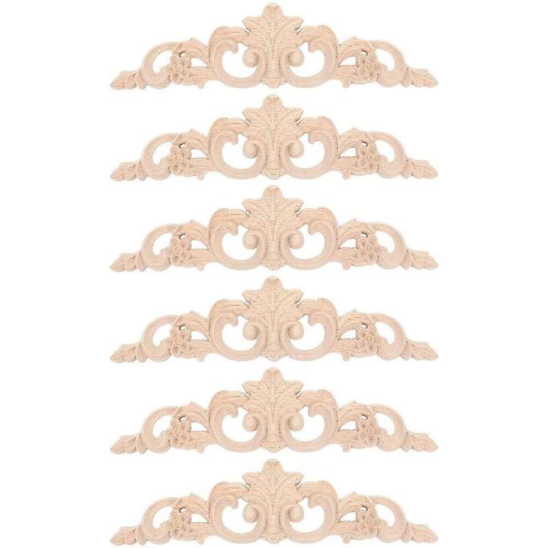 6pcs Onlay Wood Mouldings Wood Applique Wood Decal Carved Unpainted